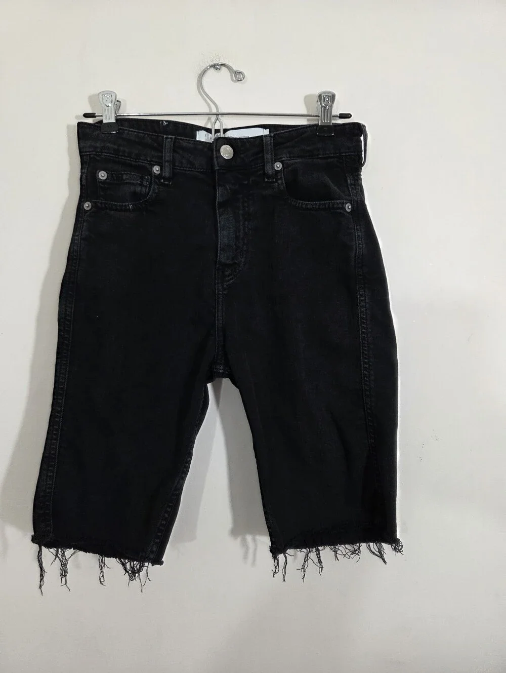 IRO Paris Birhak Frayed Denim Shorts Jean Bermuda Long Black Size 27 Boho